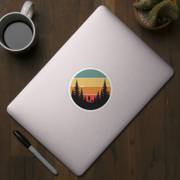 Dog Lover Nature Hike Retro Sunset Design by Designed By Marty